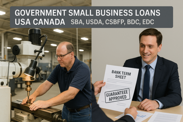 government small business loans USA Canada — SBA, USDA, CSBFP, BDC, EDC options compared