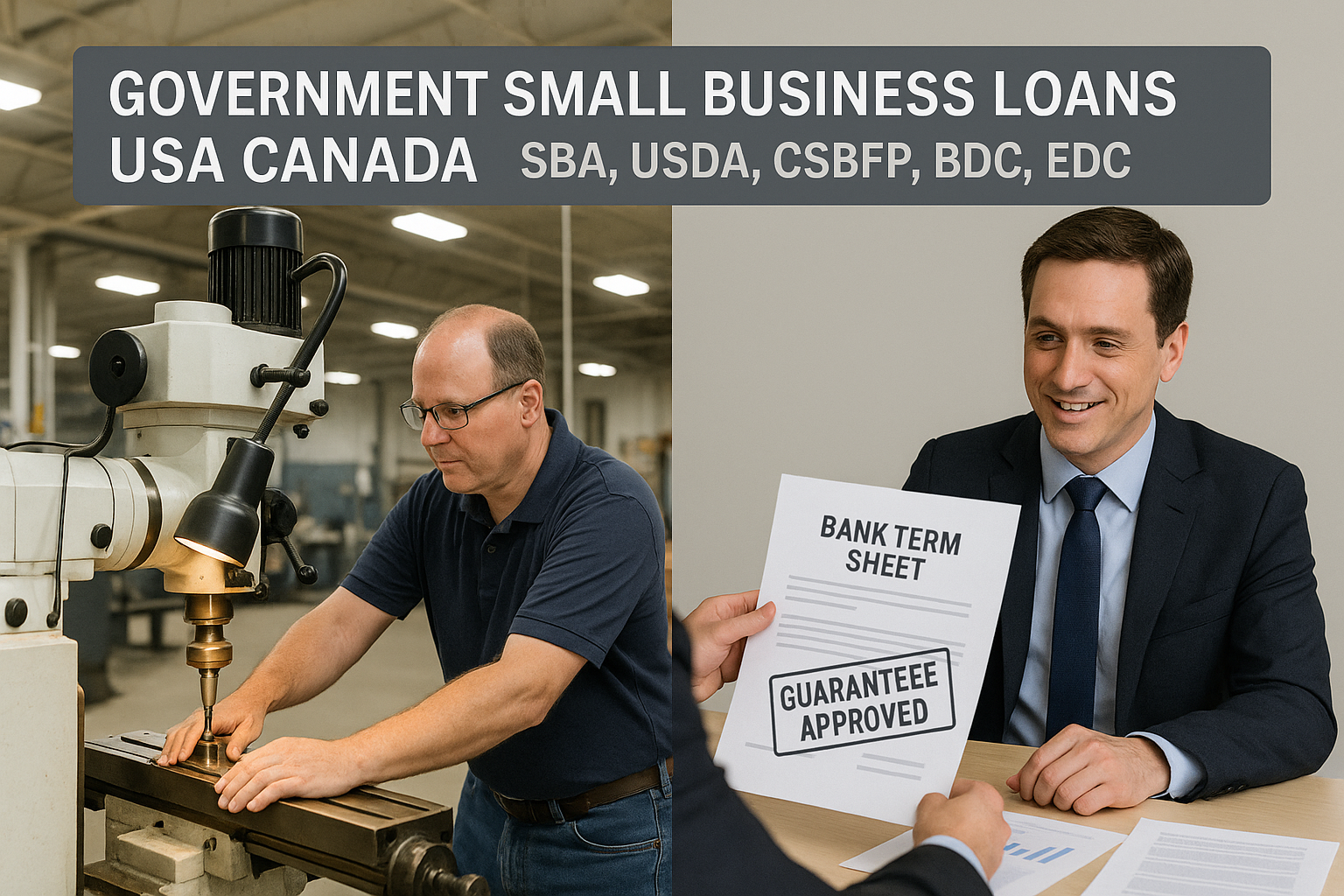 government small business loans USA Canada — SBA, USDA, CSBFP, BDC, EDC options compared