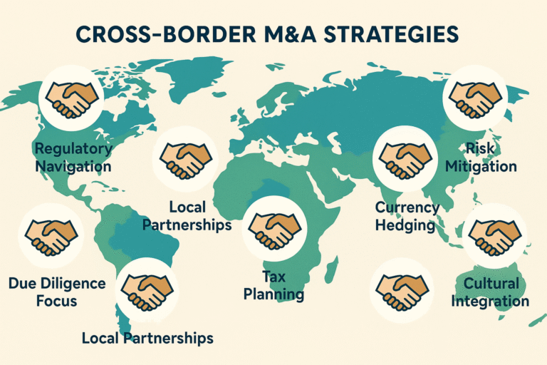 Cross-border M&A strategies infographic showing global dealmaking